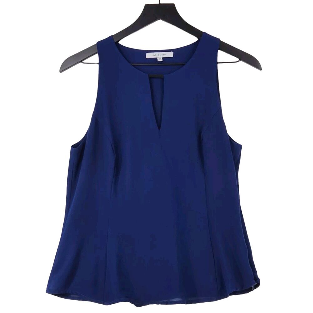 Naked Zebra Tank Medium Navy Keyhole Princess Seams Lined Side Zip Career Office